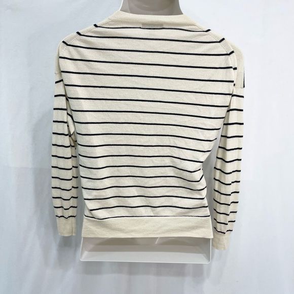 J. Crew STRIPED V-NECK SWEATER IN MERINO WOOL-COTTON - Picture 2 of 4